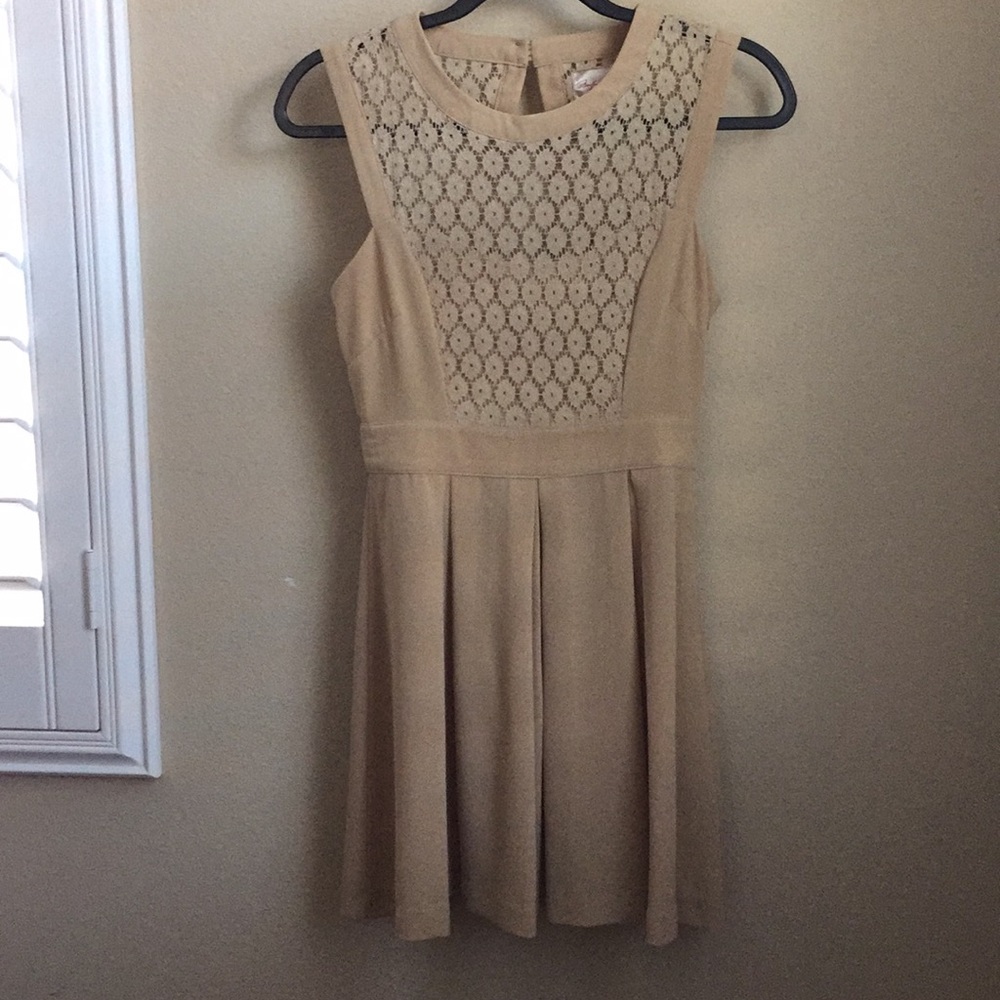 Tan Lace Accent Dress